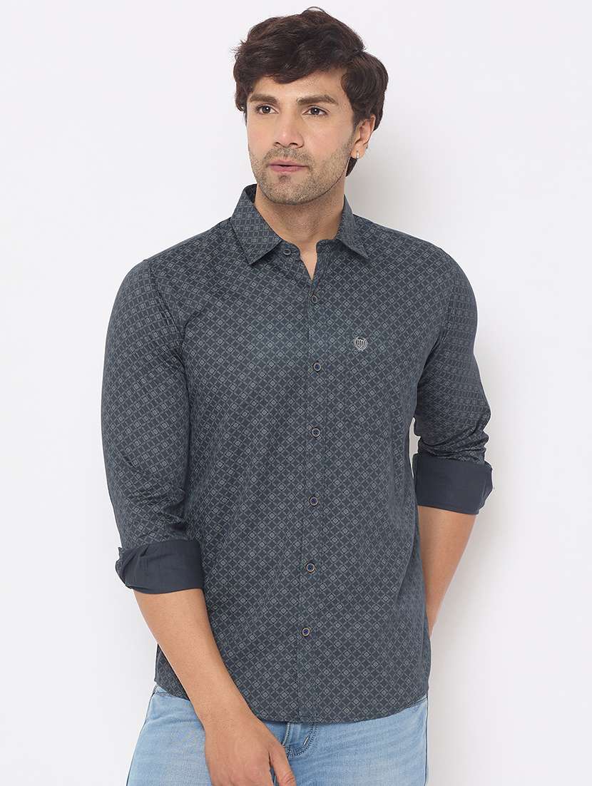 men printed long sleeve casual shirt