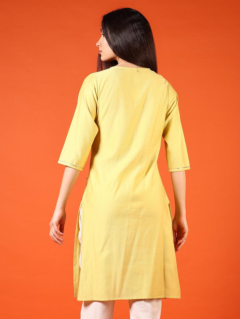 women three quarter sleeve straight kurta - 21697588 - Standard Image - 2