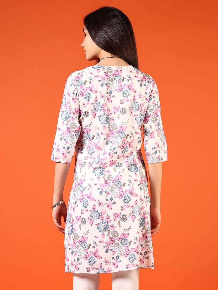 women three quarter sleeve straight kurta - 21697612 -  Standard Image - 2