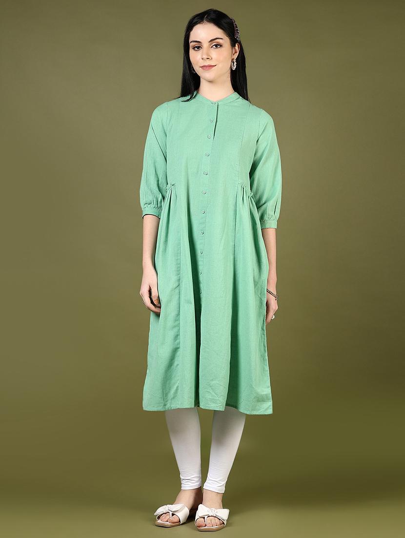 women solid puff sleeves a-line kurta - 21697630 - Zoom Image - 0