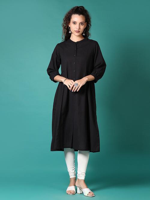 women solid three quarter sleeve a-line kurta - 21697631 -  Standard Image - 0