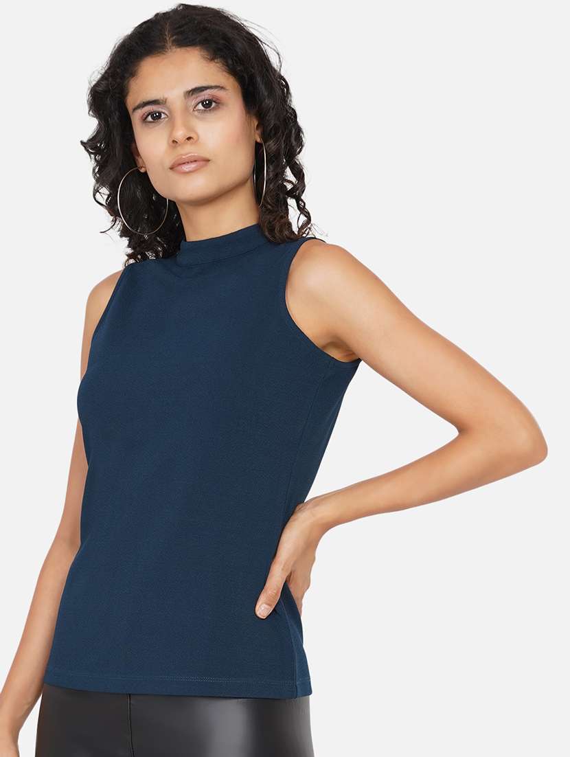 women solid mock neck sleevelss regular top - 21697793 -  Standard Image - 2