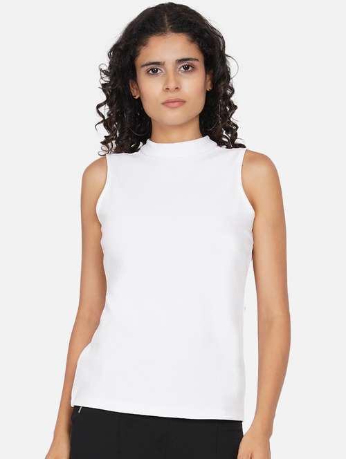 women solid mock neck sleeveless regular top - 21697794 - Standard Image - 0