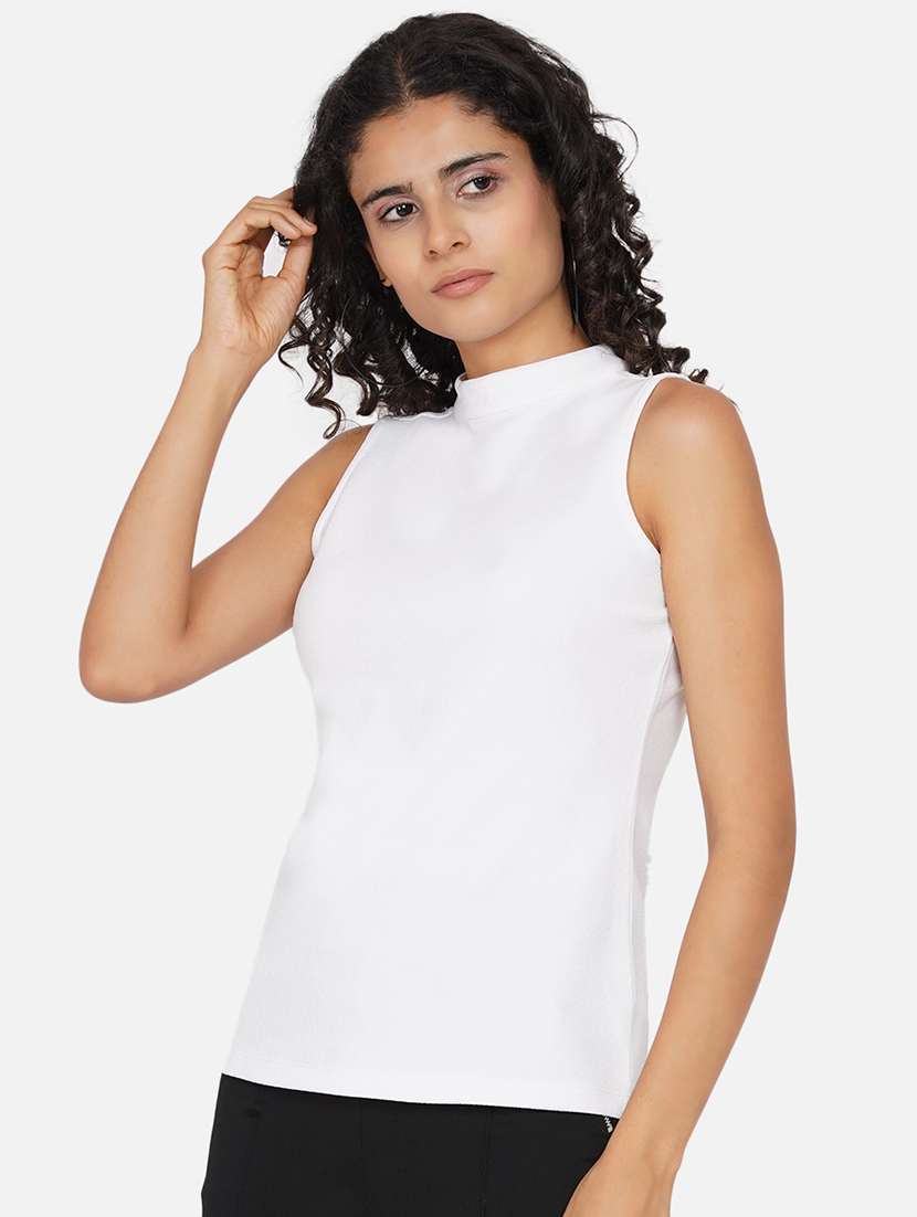women solid mock neck sleeveless regular top - 21697794 - Standard Image - 2
