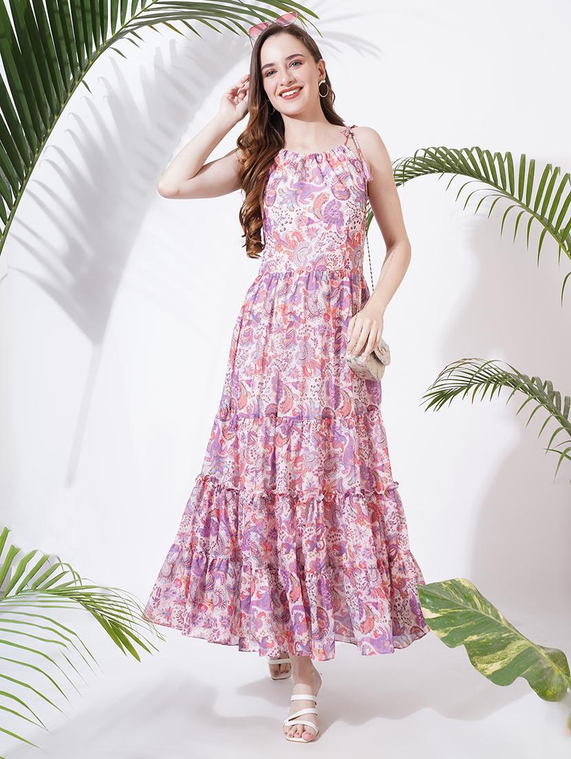 women printed shoulder strap tiered dress - 21697926 -  Zoom Image - 0