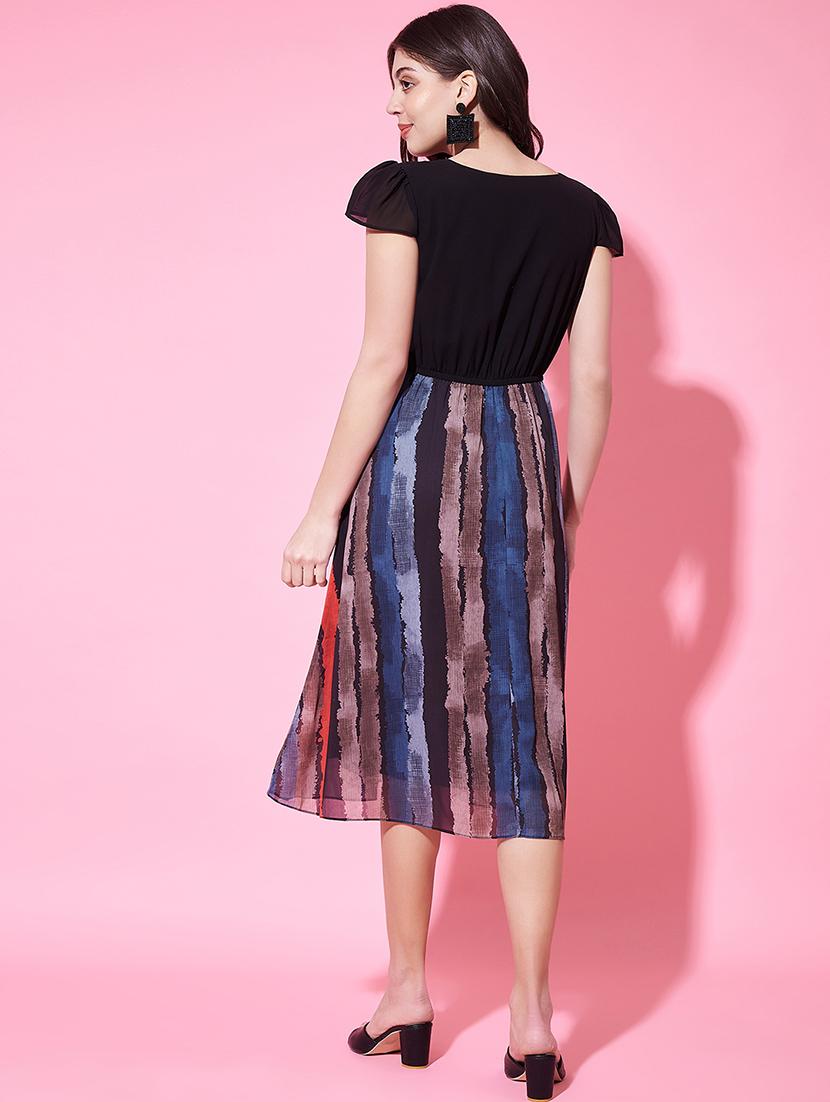 women printed puff sleeves a-line dress - 21697930 - Standard Image - 2