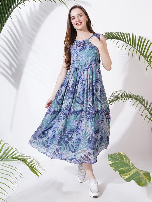 women printed sleeveless fit & flare dress - 21697932 -  Standard Image - 0
