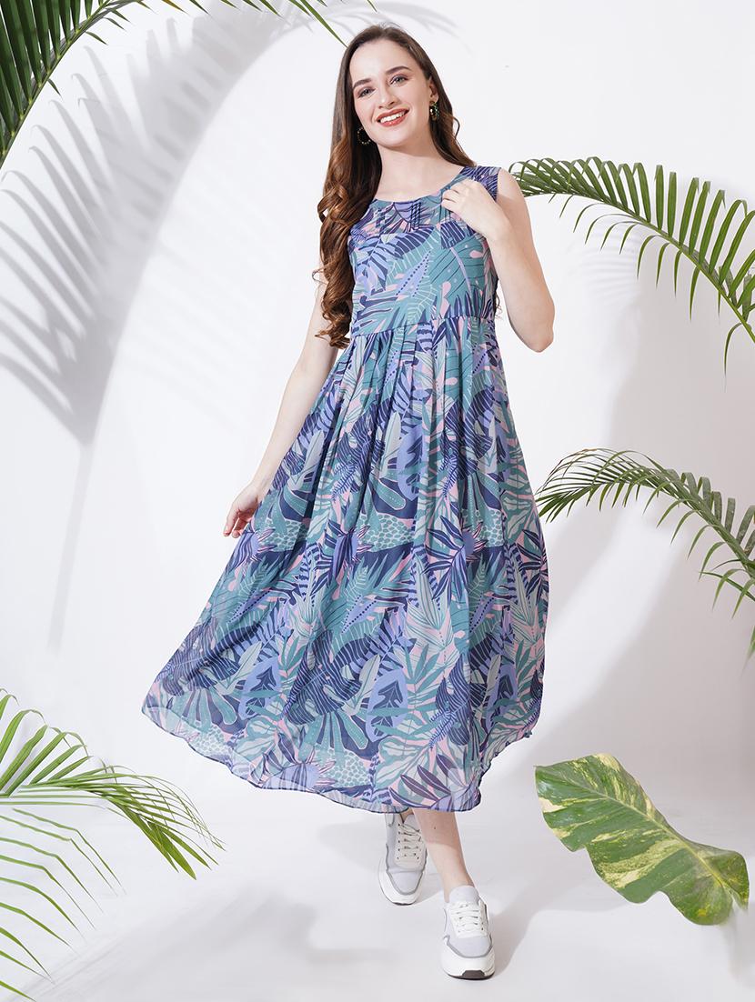 women printed sleeveless fit & flare dress - 21697932 -  Zoom Image - 0