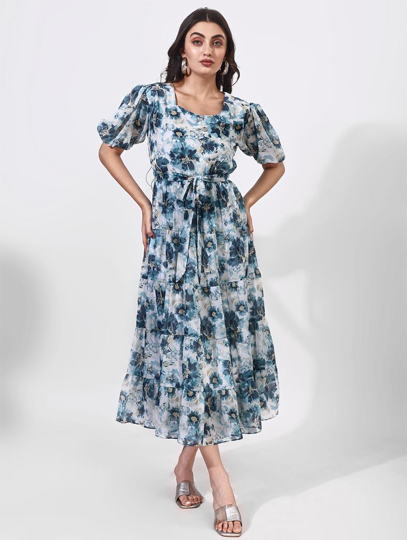 women floral print puff sleeves tiered dress - 21697934 -  Zoom Image - 0