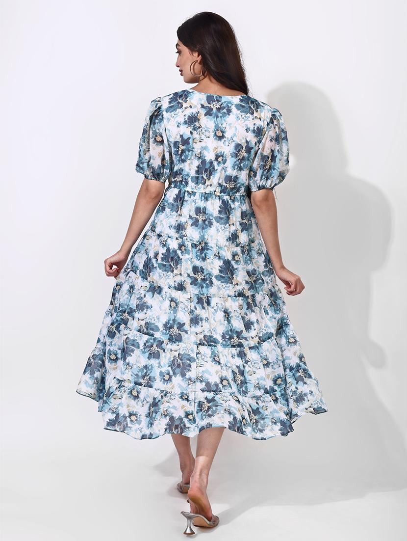 women floral print puff sleeves tiered dress - 21697934 - Standard Image - 2