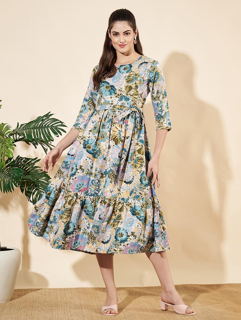 women floral print round neck tiered dress - 21697941 -  Zoom Image - 0