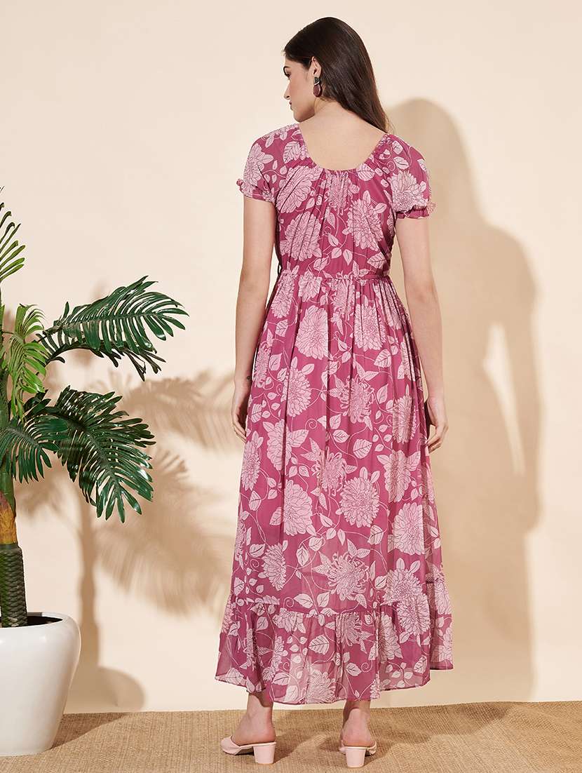 women floral print puff sleeves tiered dress - 21697942 -  Standard Image - 2