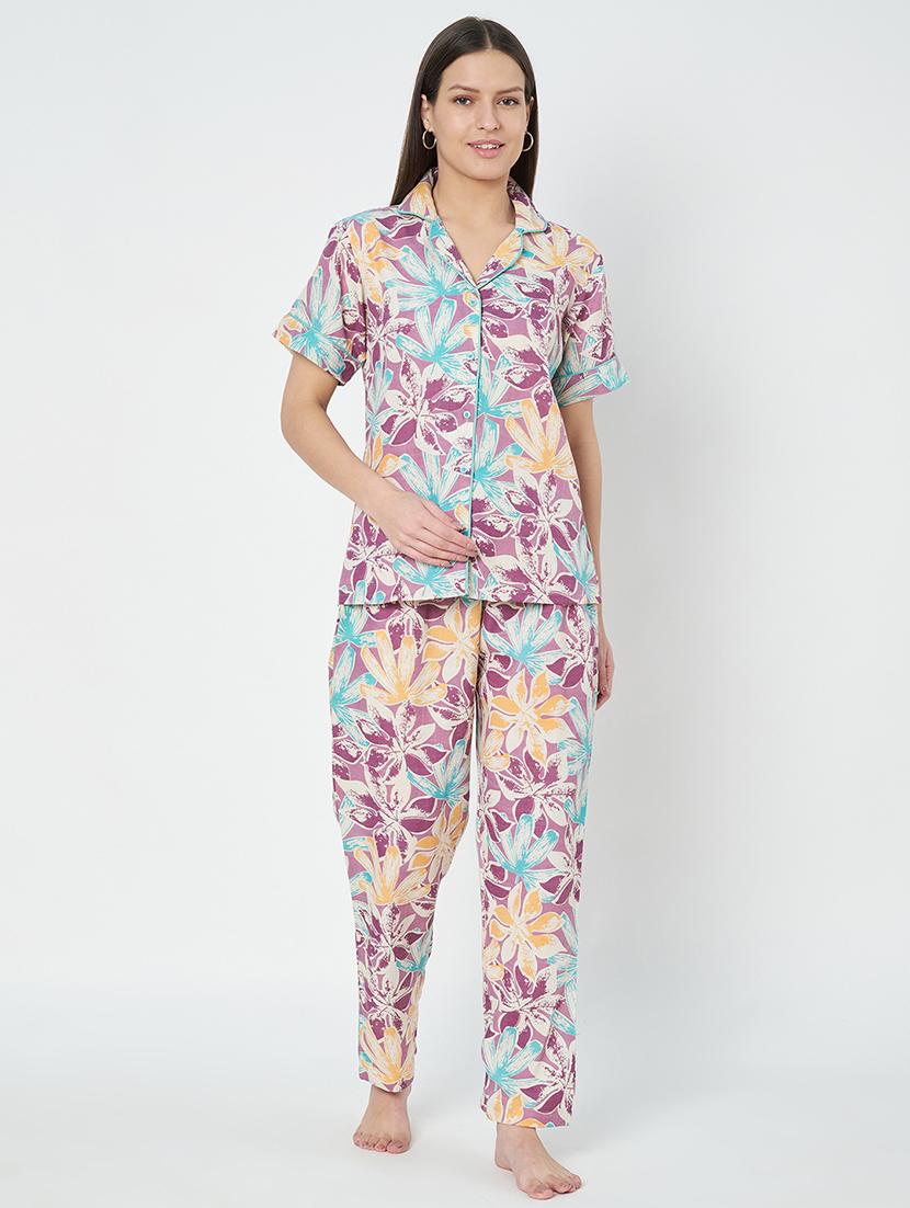women floral printed nightwear pyjama set