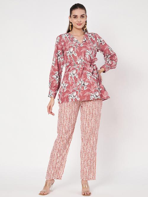 women printed top and trouser co-ord set - 21697953 - Standard Image - 0
