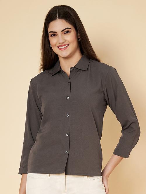 women solid collared regular shirt - 21697958 - Standard Image - 0