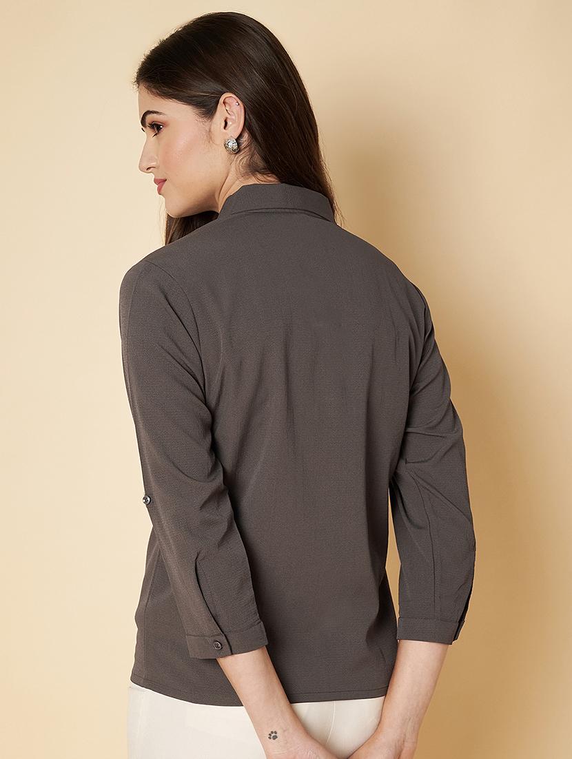 women solid collared regular shirt - 21697958 - Standard Image - 2