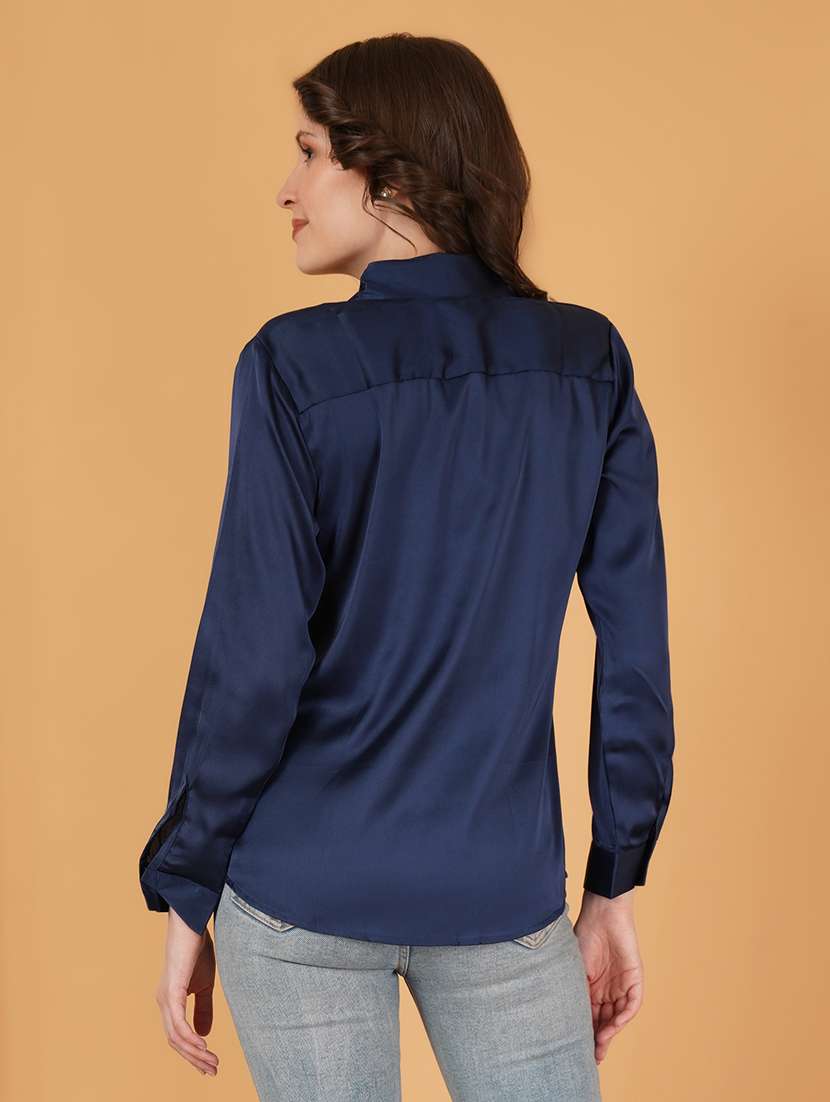 women solid collared regular shirt - 21697961 - Standard Image - 2