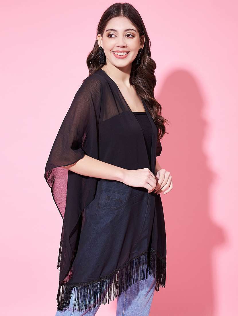 women black solid regular shrug