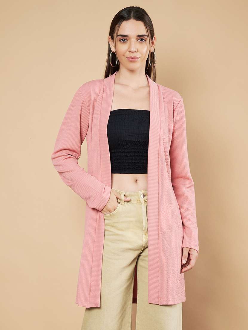 women solid long sleeve shrug