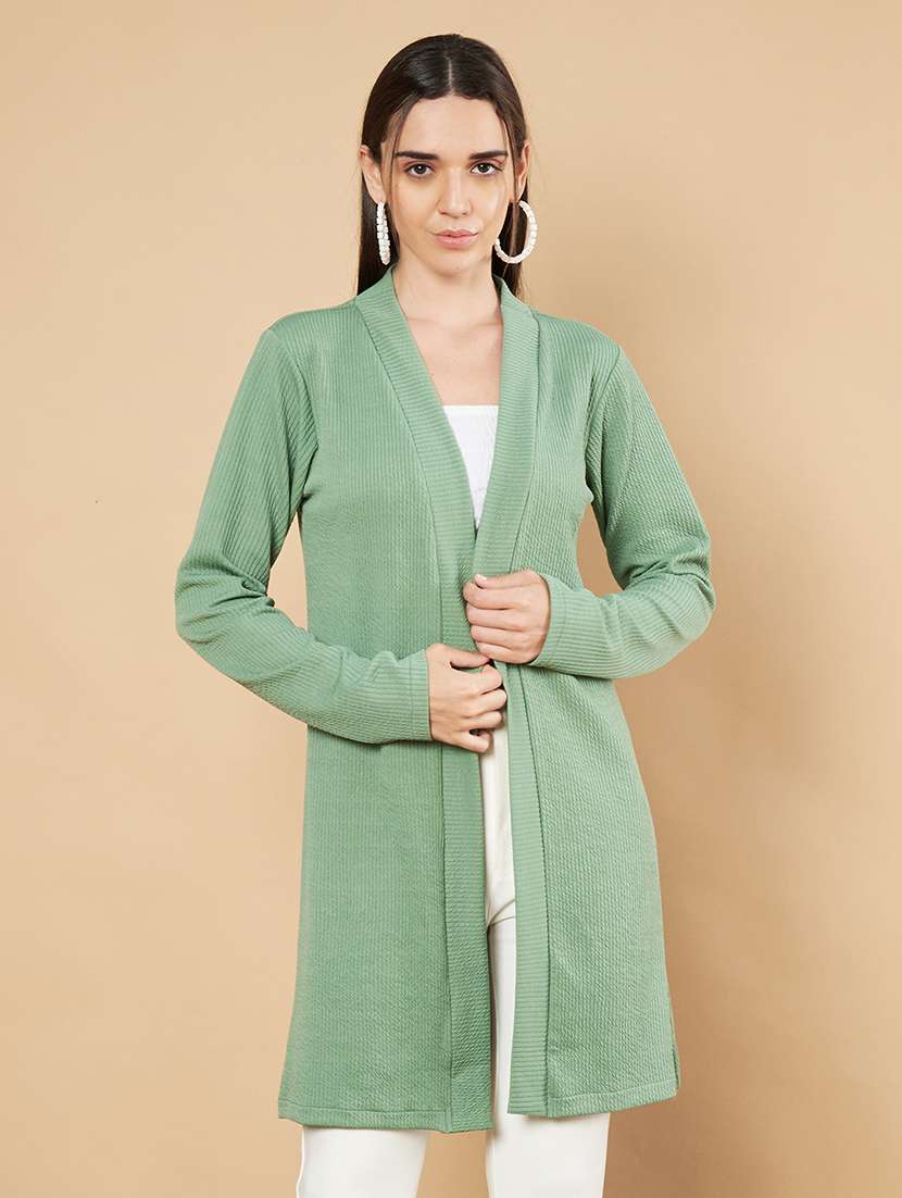 women solid long sleeve shrug