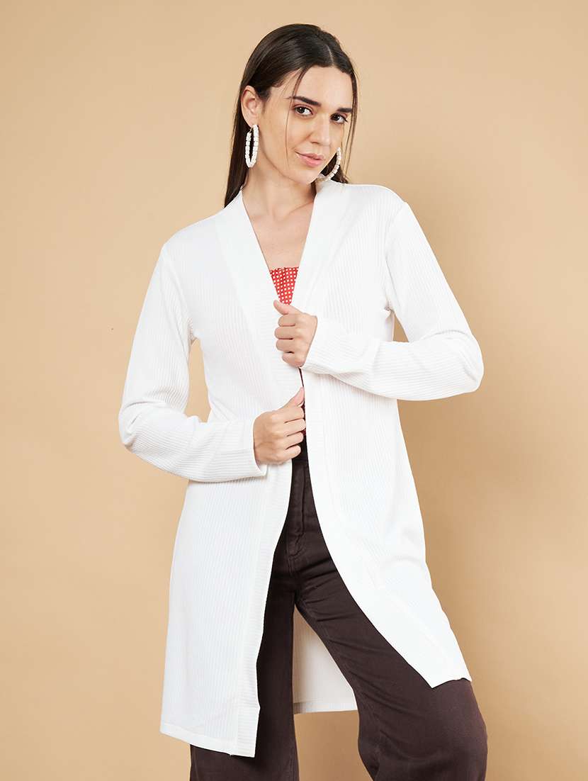 women solid long sleeve shrug