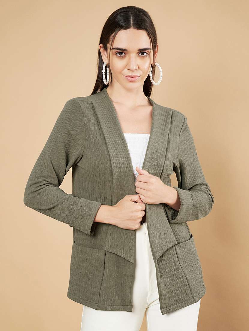 women solid long sleeve shrug