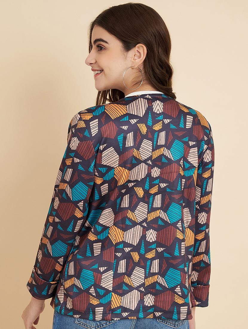 women geometric printed open front regular jacket - 21697973 - Standard Image - 2
