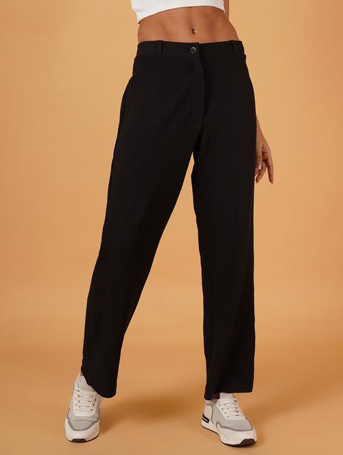 women solid full length flat front trousers - 21697981 - Standard Image - 0