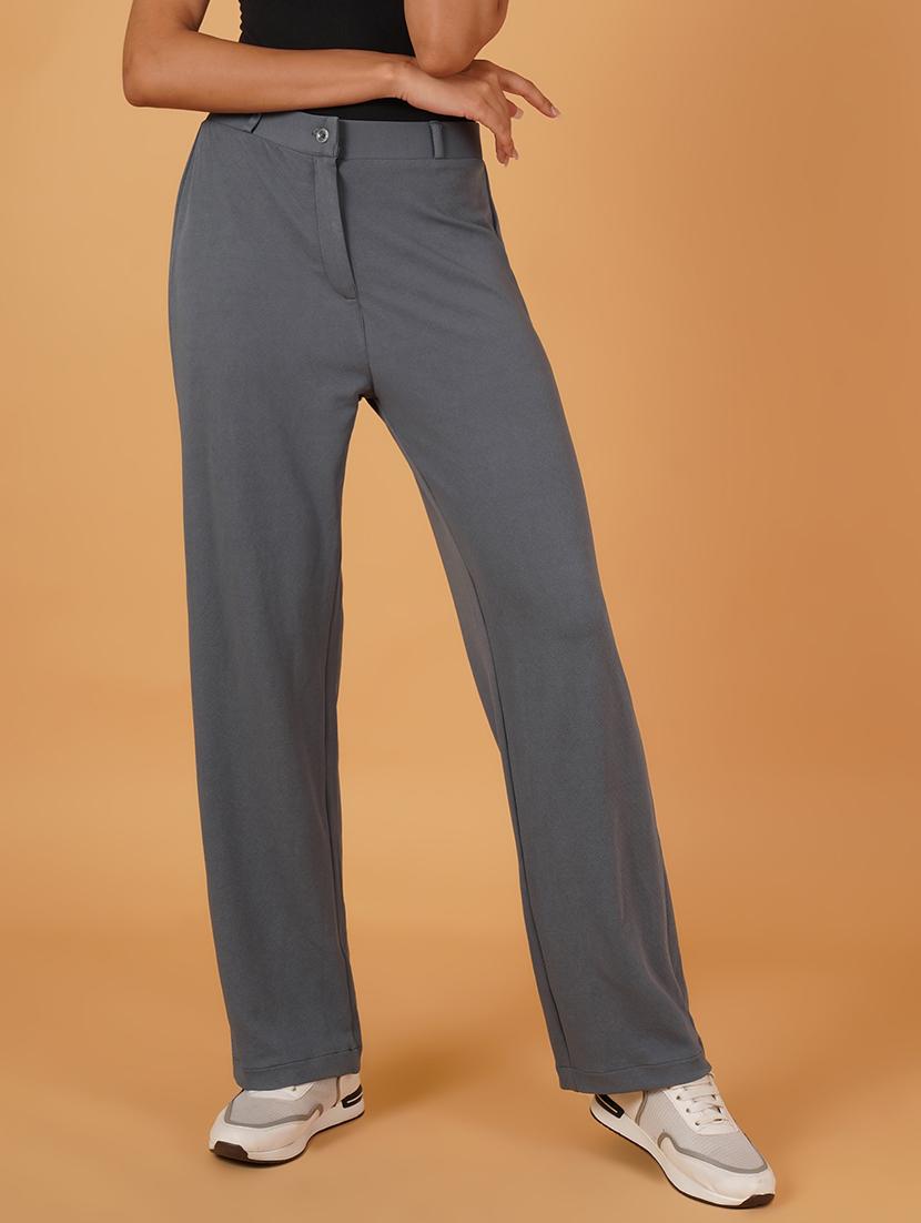 women solid full length flat front trousers - 21697982 - Zoom Image - 0