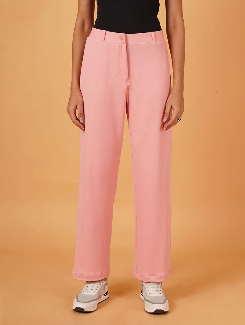 women solid full length flat front trousers