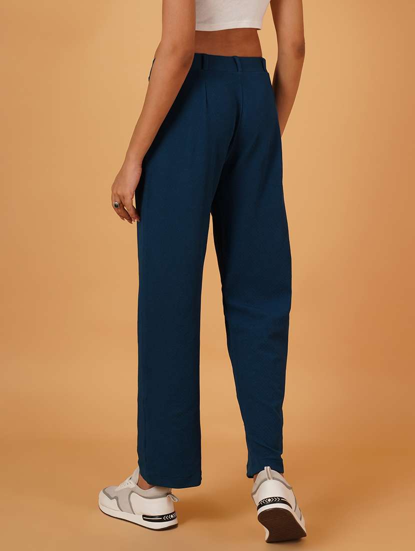 women solid full length flat front trousers - 21697985 -  Standard Image - 2