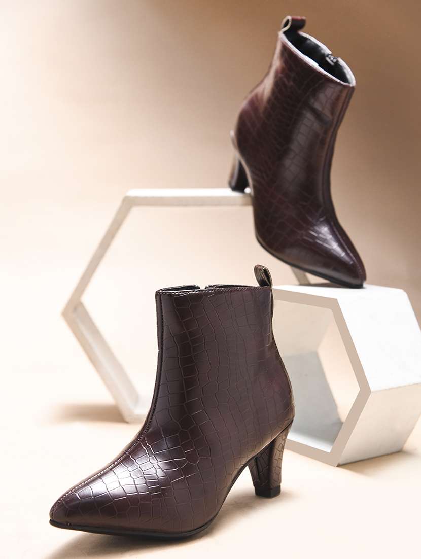 women brown textured ankle boots - 21698005 - Zoom Image - 0