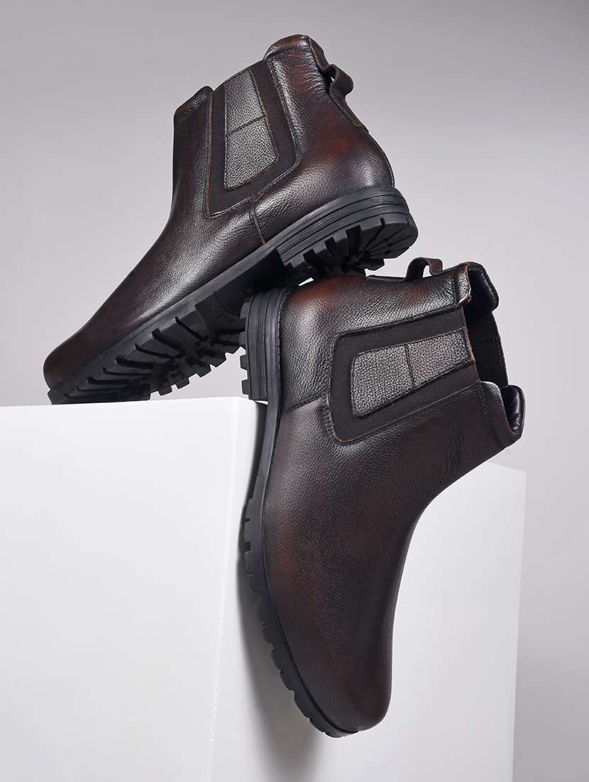 men brown slip on boots