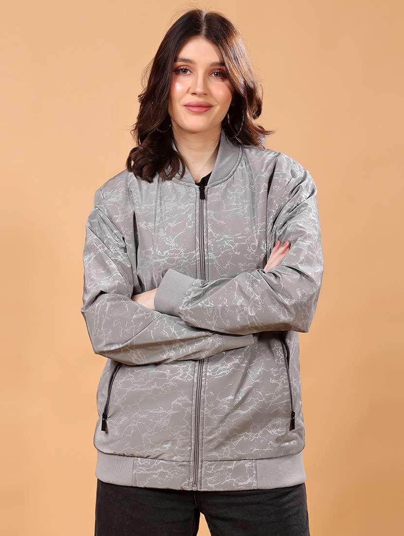 women printed long sleeves regular jacket