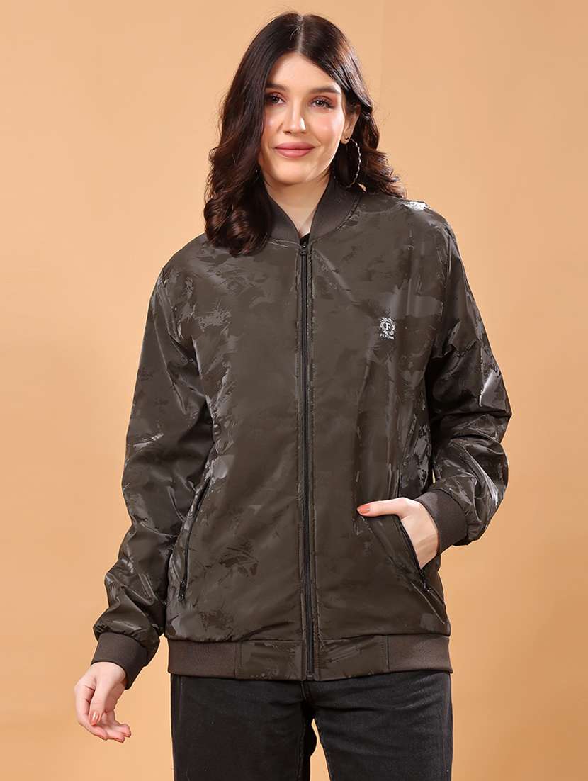 women printed long sleeves regular jacket