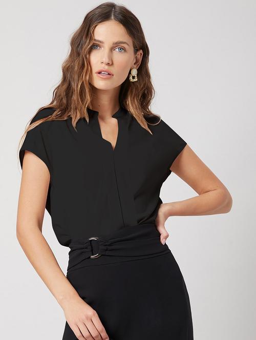 women black solid short sleeve regular top - 21698773 - Standard Image - 0
