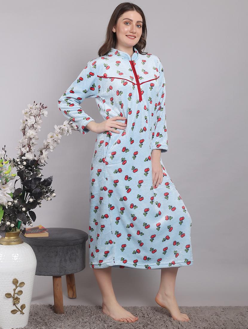 women printed long sleeves winter wear nighty - 21698778 - Standard Image - 2
