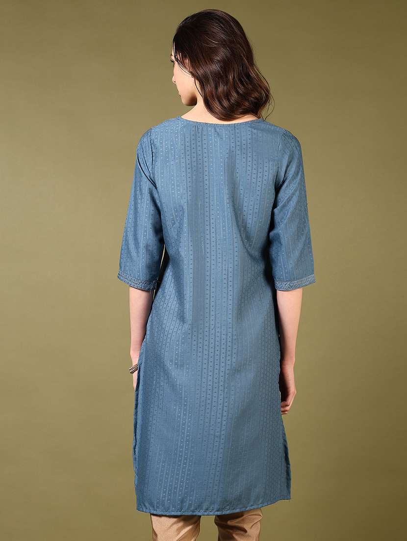 women round neck self design straight kurta - 21698852 -  Standard Image - 2