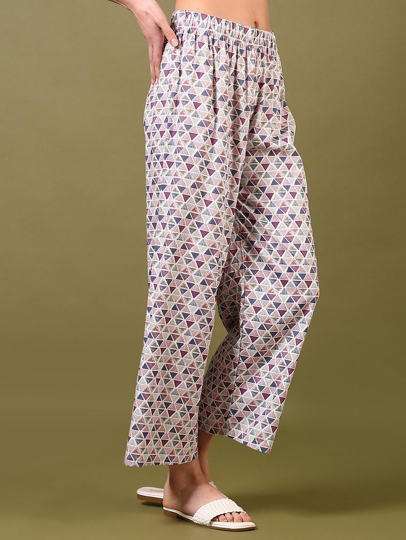 women purple printed mid rise straight palazzo - 21698875 - Standard Image - 2