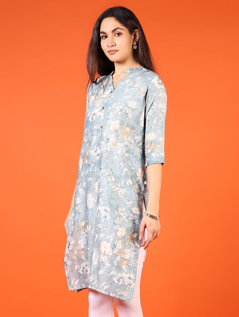women printed three quarter sleeve straight kurta - 21698880 - Standard Image - 2