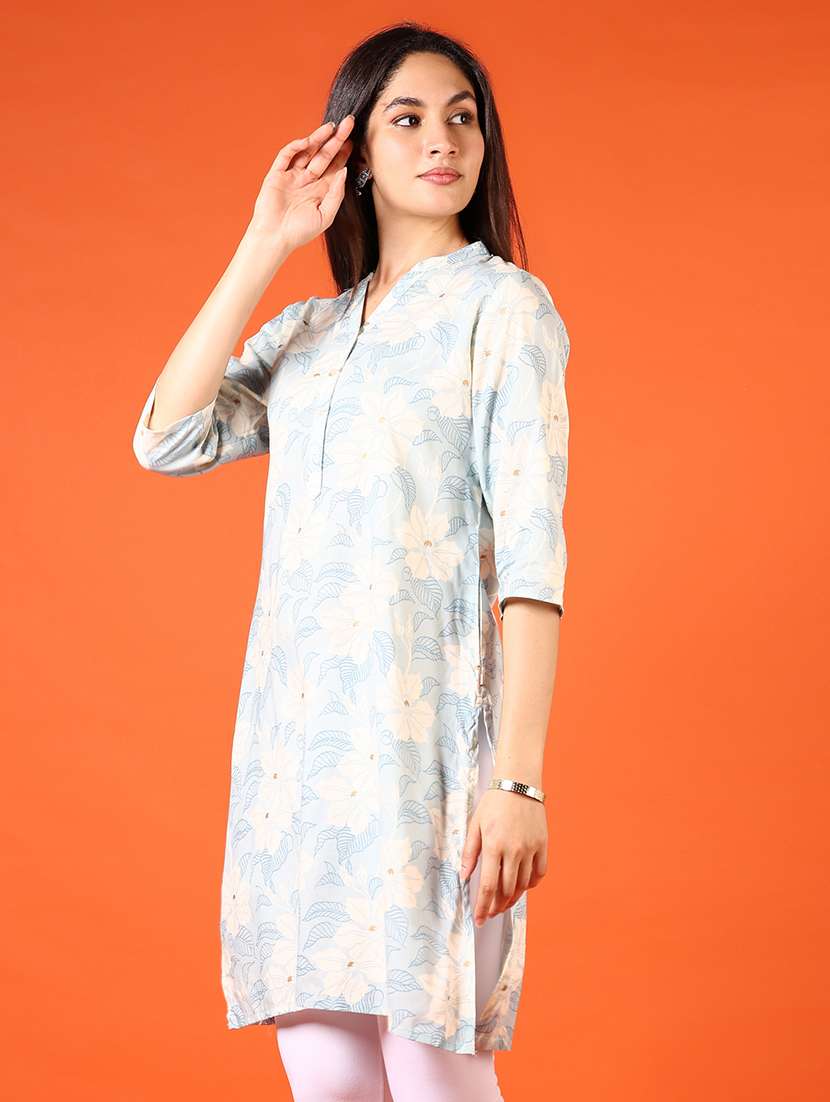 women printed three quarter sleeve straight kurta - 21698881 -  Standard Image - 2