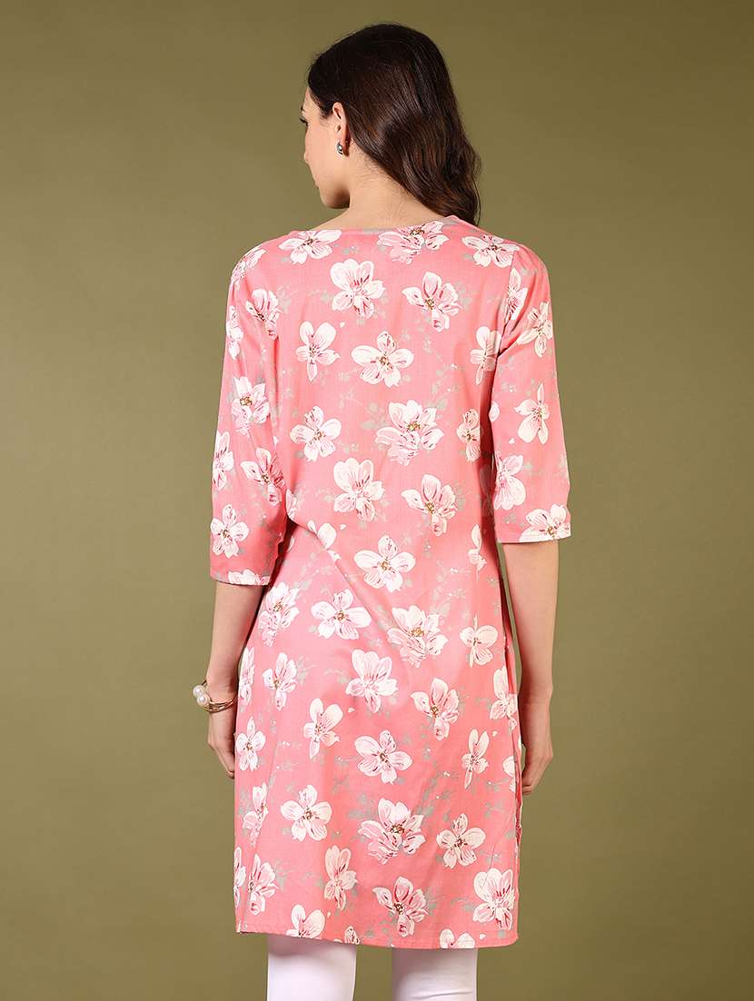 women round neck floral printed straight kurta - 21698882 -  Standard Image - 2