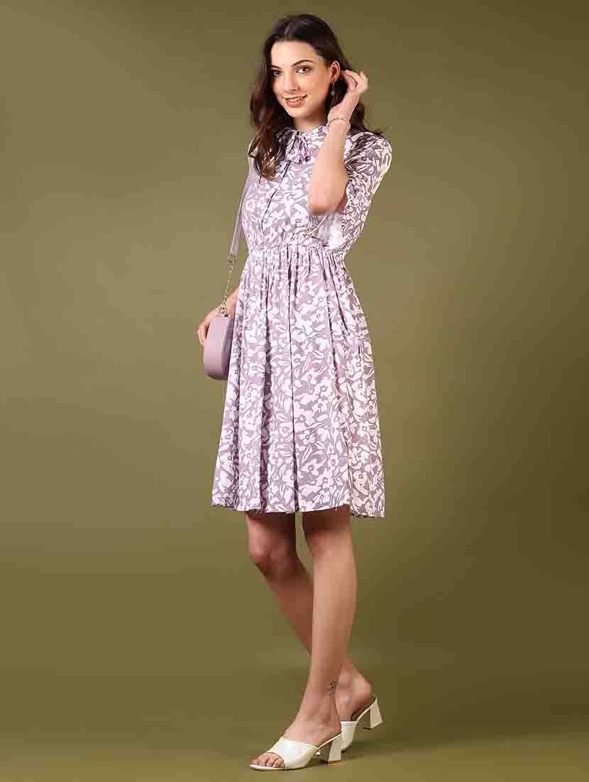 women tie up neck floral printed fit & flare dress - 21698902 - Standard Image - 2