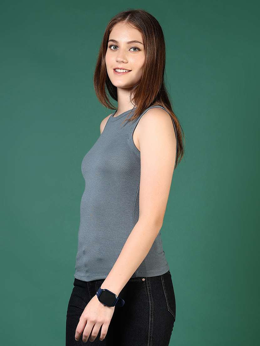 women solid sleeveless round neck tank top - 21698912 -  Standard Image - 2