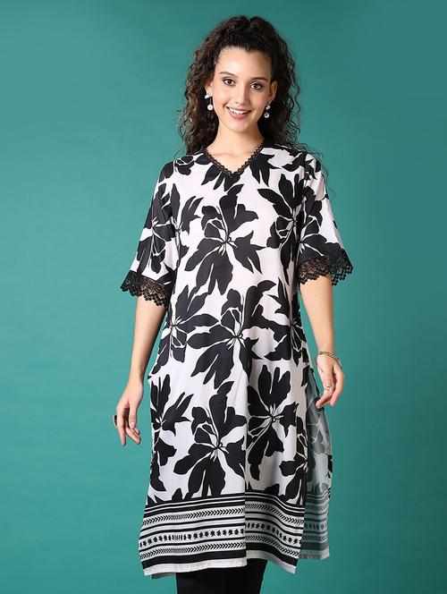 women printed v neck short sleeve straight kurta - 21698937 -  Standard Image - 0