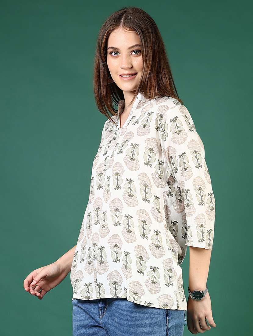 women printed mandarin neck short kurti - 21698951 - Standard Image - 2