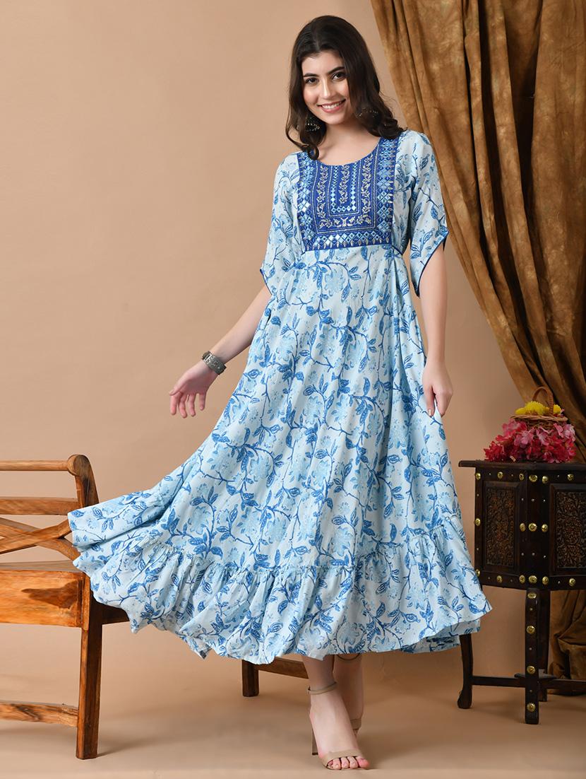 women blue embroidered tiered ethnic dress - 21699022 -  Zoom Image - 0
