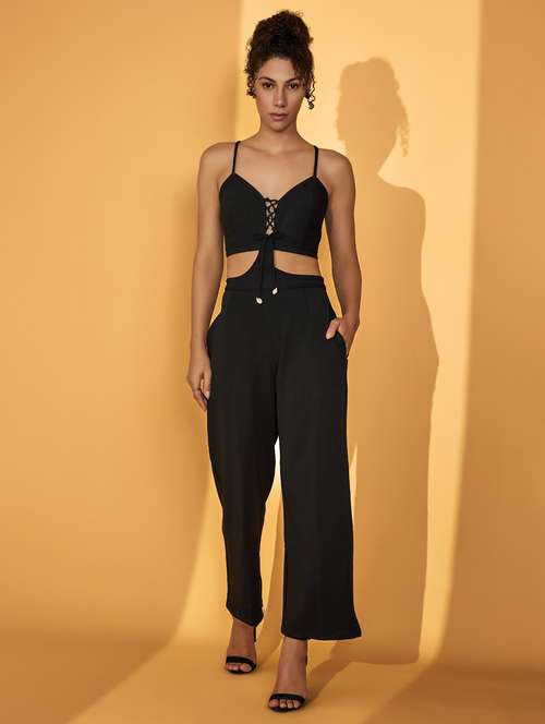 women solid shoulder strap sleeve full leg jumpsuit - 21699143 - Standard Image - 0