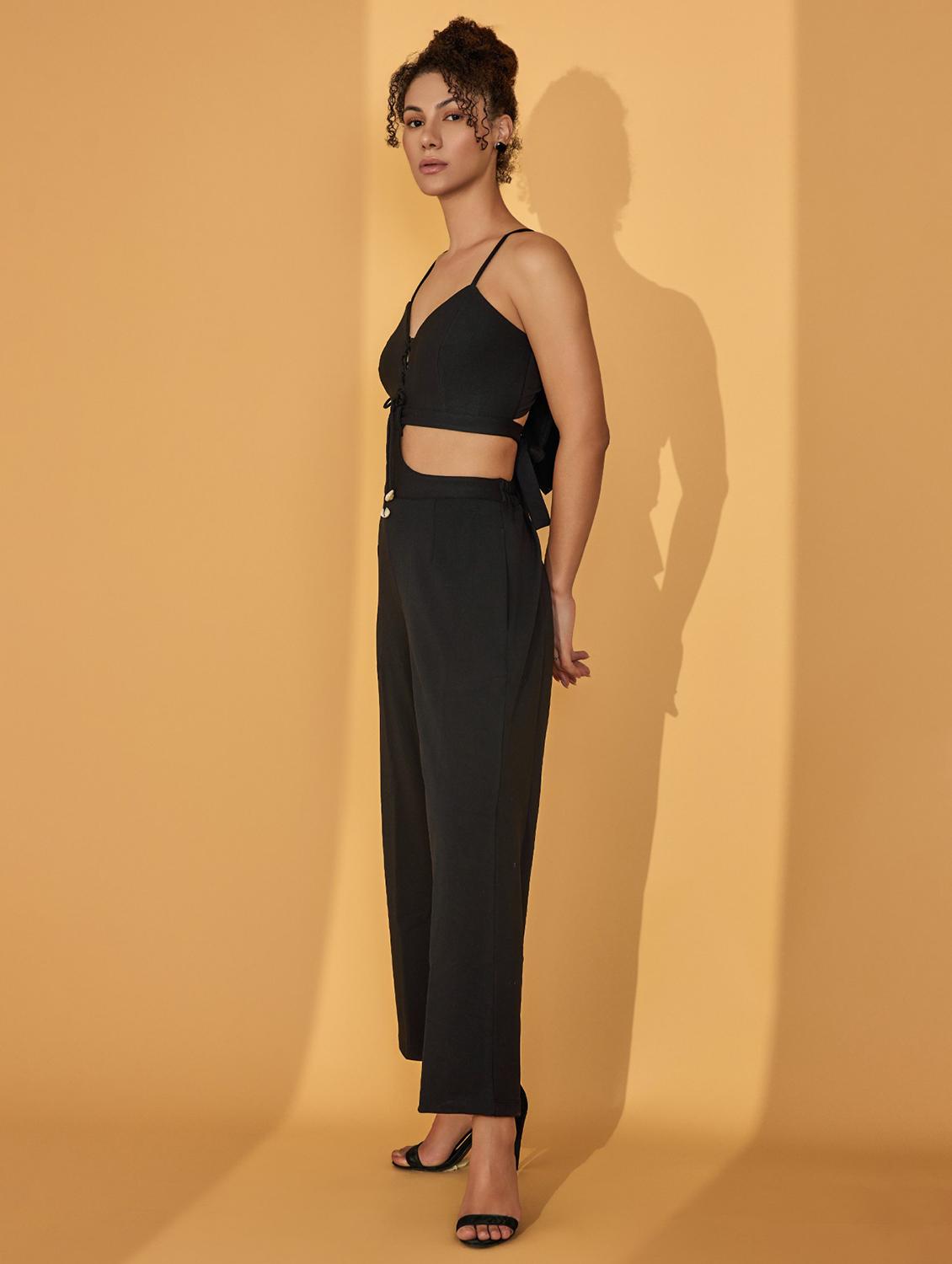 women solid shoulder strap sleeve full leg jumpsuit - 21699143 - Standard Image - 2