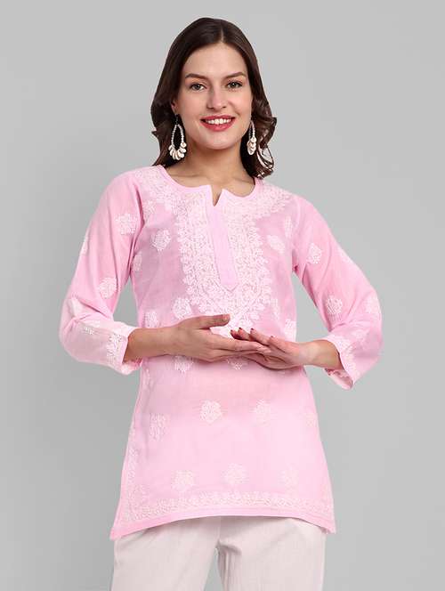 women notch neck chikankari work straight kurti - 21699219 - Standard Image - 0